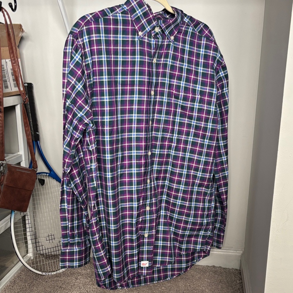 Vineyard Vines Men's Plaid Shirt - Purple and Blue